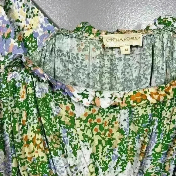 CYNTHIA ROWLEY Ruffle Floral Top Crop Cottagecore Off Shoulder Women Med - Picture 3 of 9